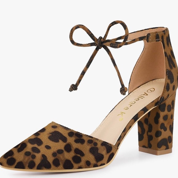 Allegra K leopard print Block Heel Pumps with Ankle Strap - Picture 1 of 4